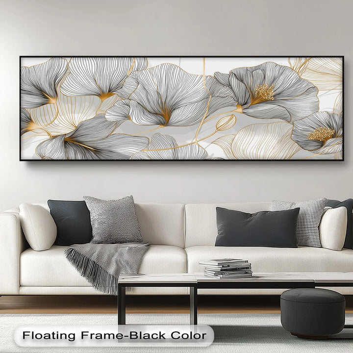 Golden Contour Bloom – Modern Line Art Floral Canvas Print - MyPhotoStation