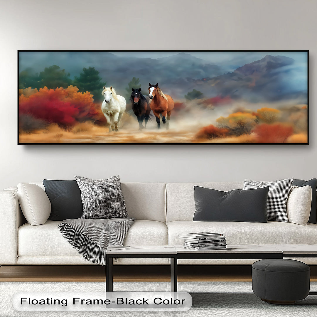 Horses in a Misty Desert Landscape - Horse Canvas Print