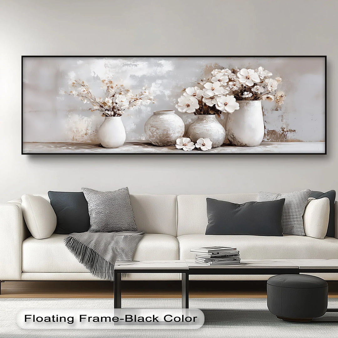 Soft Bloom Harmony – Neutral Floral Vases Canvas Print - MyPhotoStation