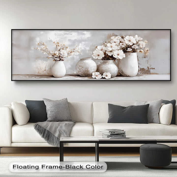 Soft Bloom Harmony – Neutral Floral Vases Canvas Print - MyPhotoStation