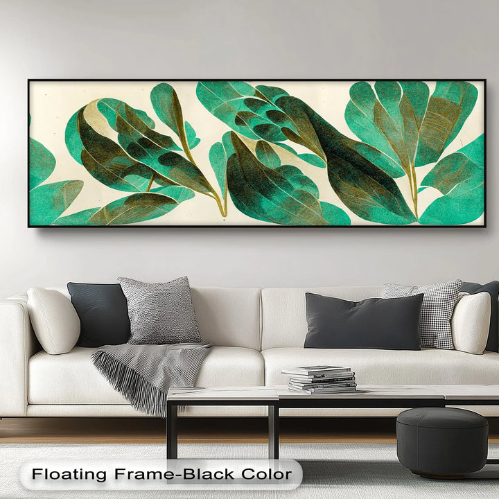 Tropical Motion – Teal and Olive Leaf Abstract Canvas Print - MyPhotoStation