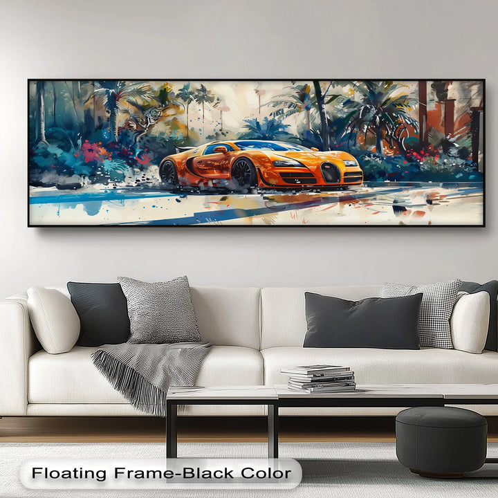 Tropical Pursuit – Orange Hypercar Jungle Escape Car Canvas Print