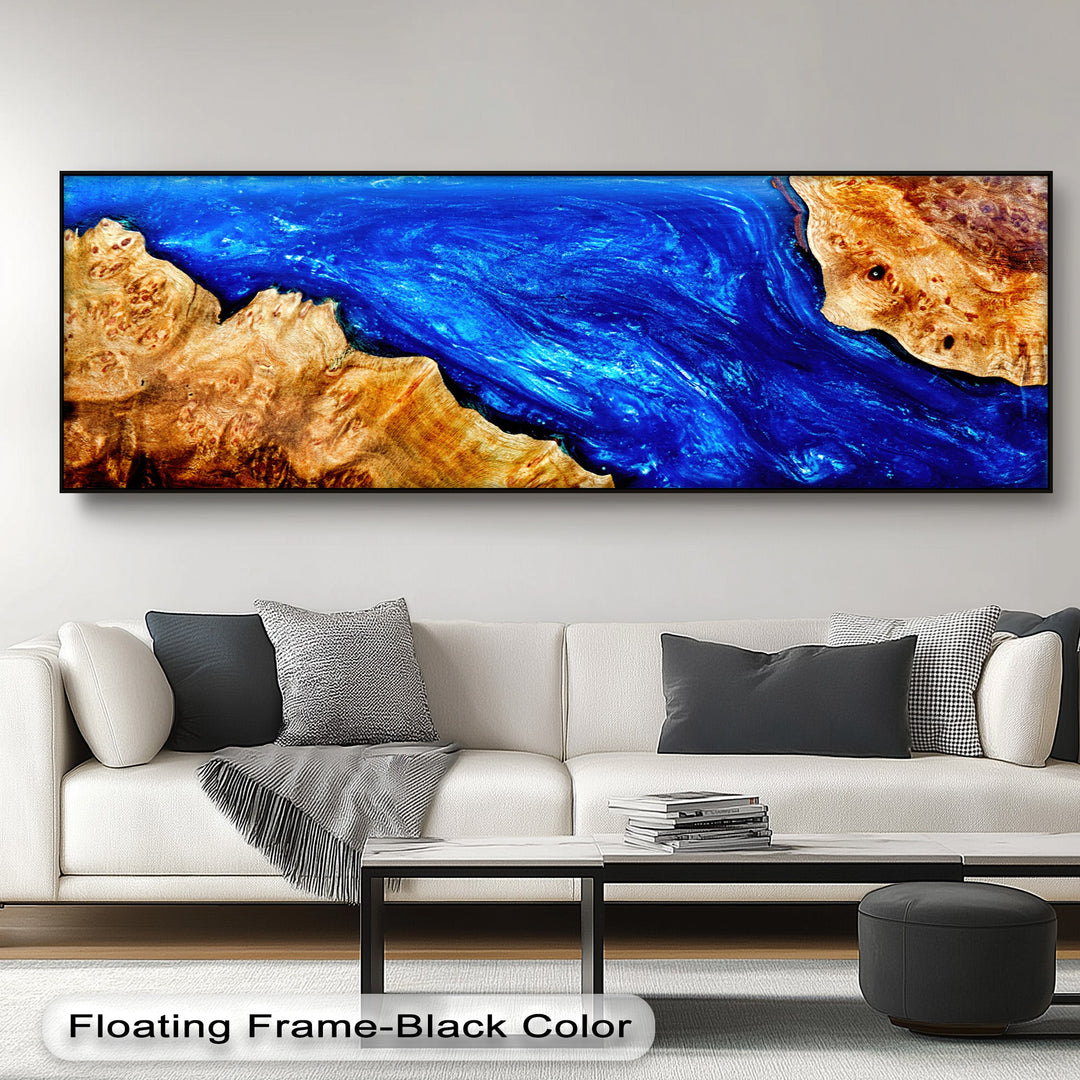 Blue Resin Wood Canvas Print – Modern Abstract Ocean Wall Art