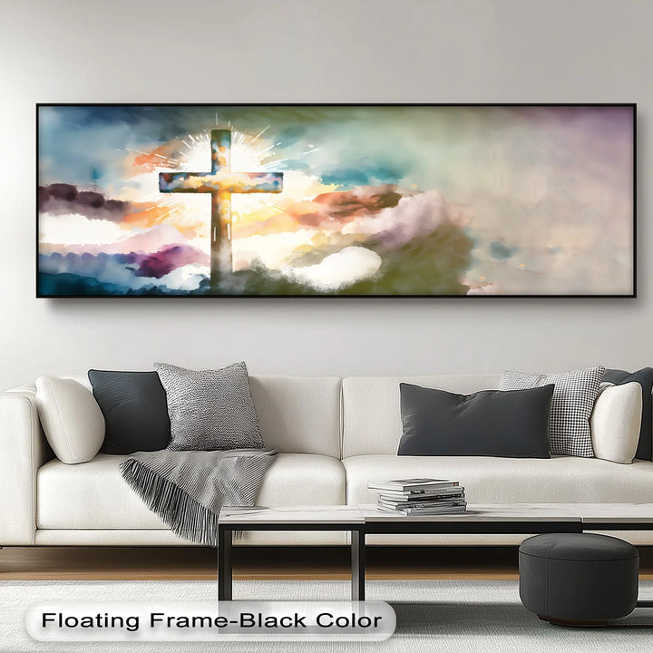 Radiant Cross – Watercolor Christian Canvas Print