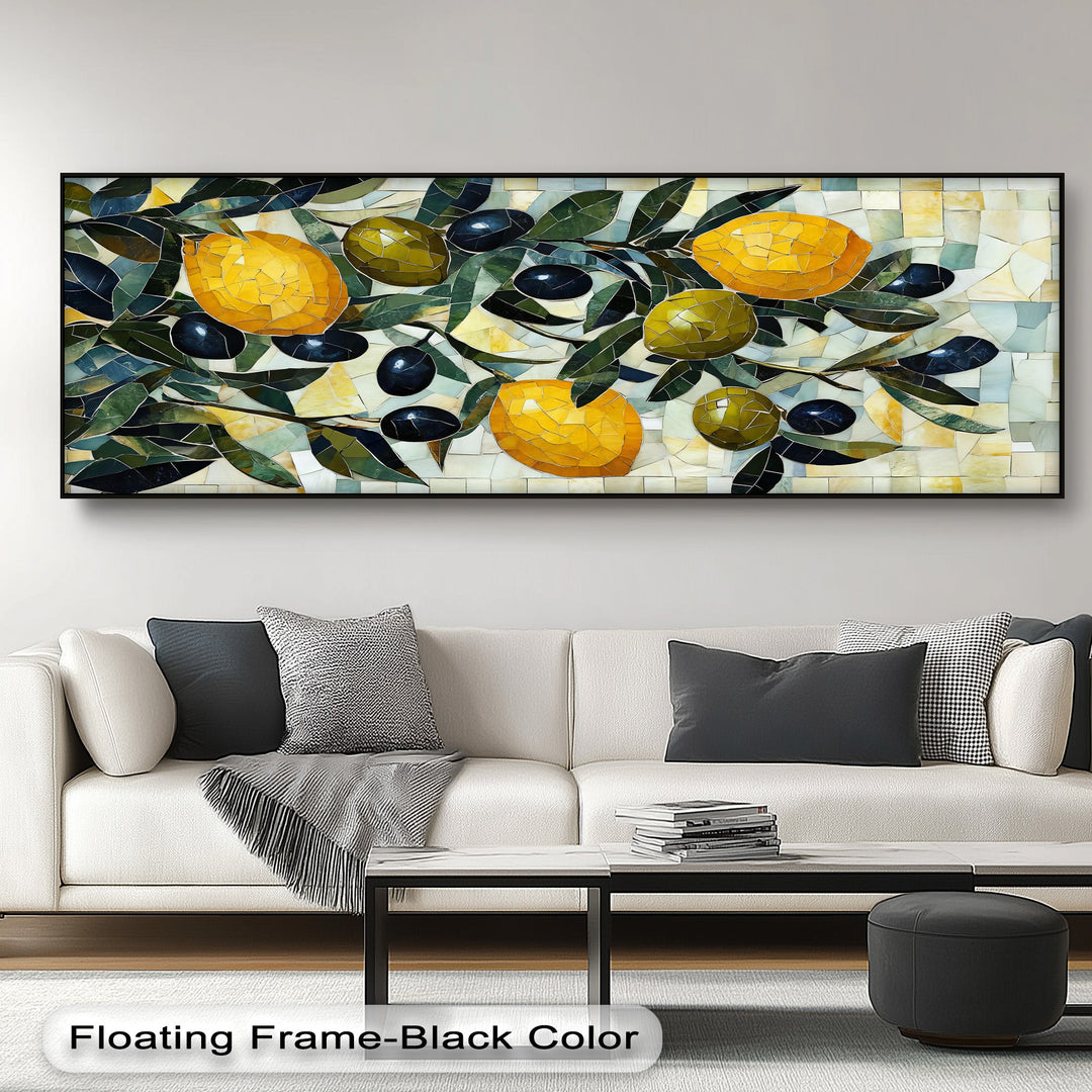 Lemon Olive Mosaic Canvas Print – Mediterranean Kitchen Wall Art