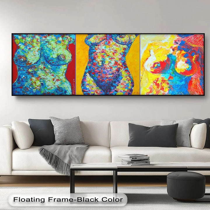 Vivid Forms – Abstract Female Torso Triptych Canvas Print - MyPhotoStation