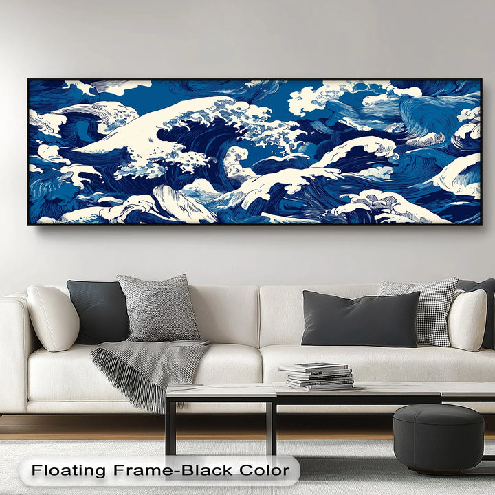 Turbulent Indigo Waves – Japanese-Inspired Ocean Canvas Print - MyPhotoStation