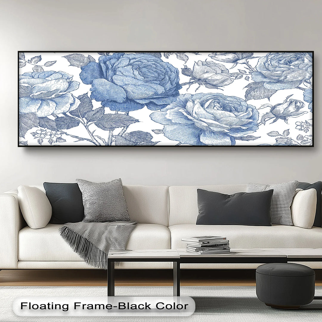 Vintage Indigo Garden – Blue Botanical Rose Canvas Print - MyPhotoStation