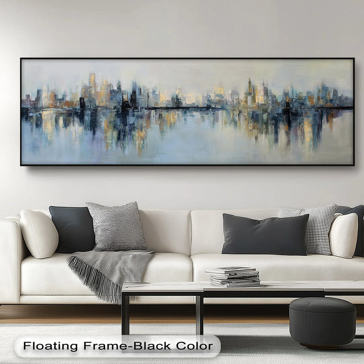Urban Reflections – Abstract Cityscape with Soft Skyline Tones Canvas Print - MyPhotoStation