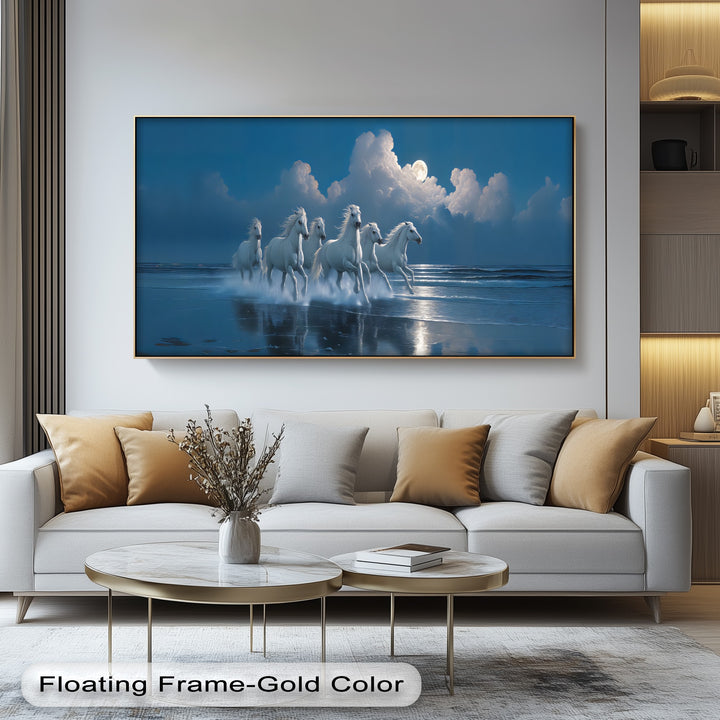 White Horses Racing Under a Full Moon - Horse Canvas Print
