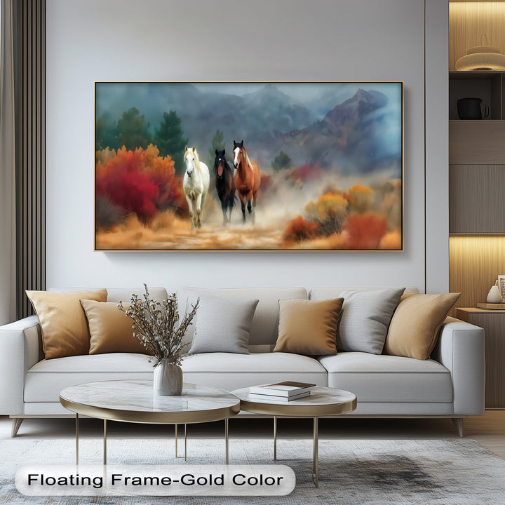 Horses in a Misty Desert Landscape - Horse Canvas Print