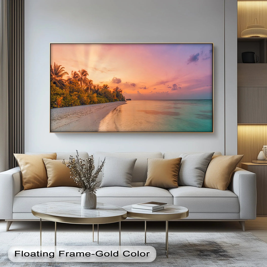 Pink Sky Beach Scene - Landscape Canvas Print