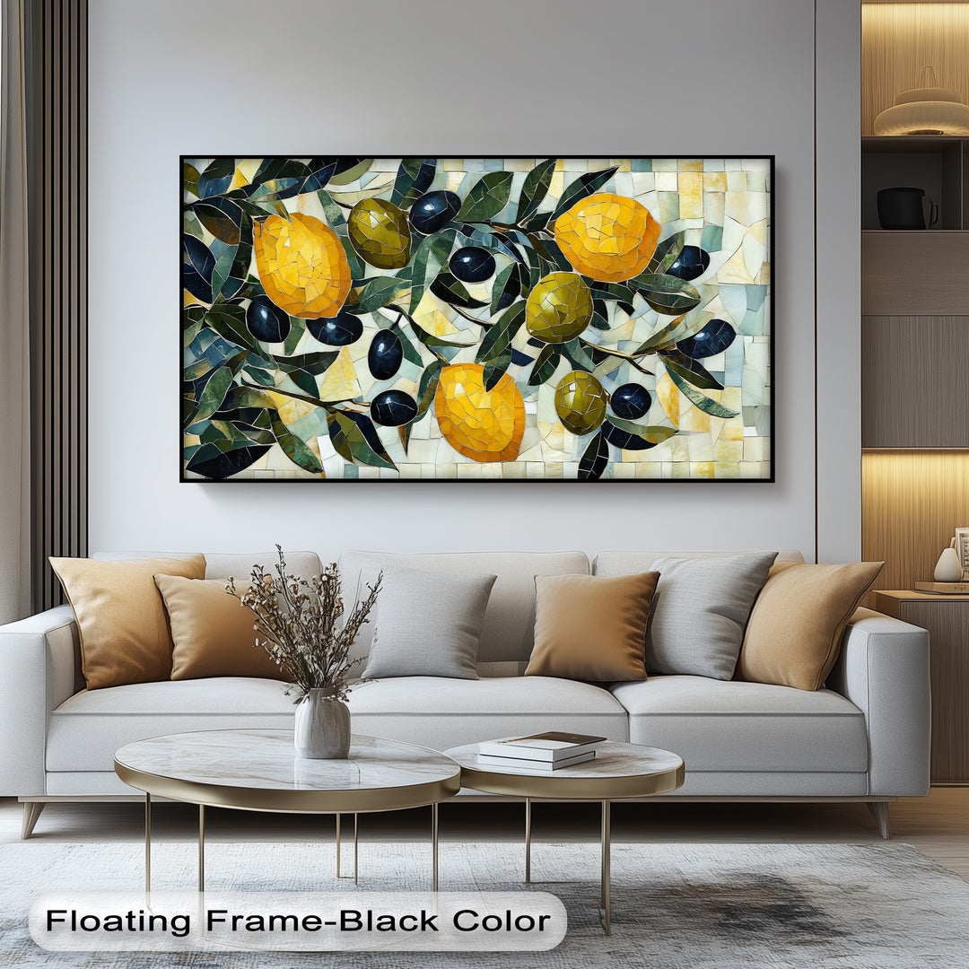Lemon Olive Mosaic Canvas Print – Mediterranean Kitchen Wall Art