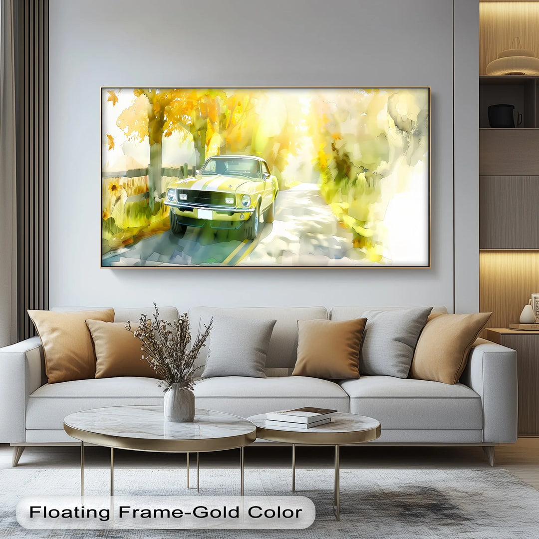Classic Mustang on Autumn Road - Car Canvas Print
