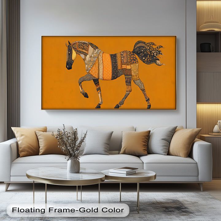 Golden Tapestry Horse – Bohemian Patchwork Canvas Print