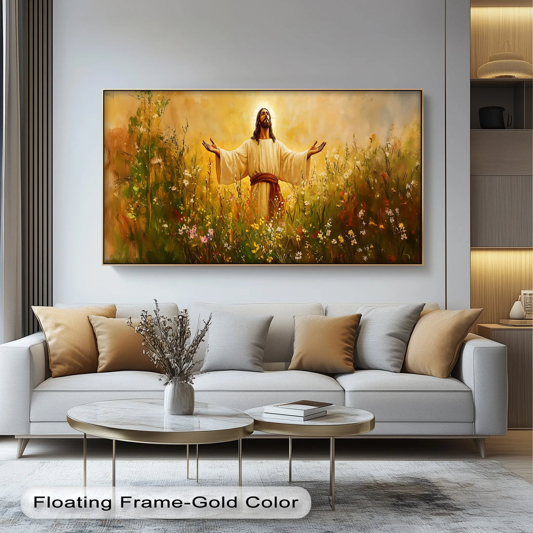 Risen in Glory – Jesus in Blooming Field Canvas Print - MyPhotoStation