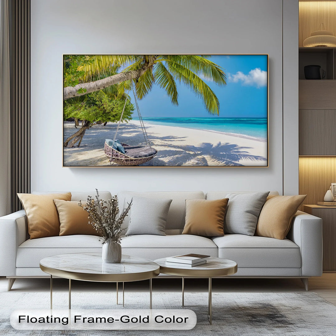 Hammock on a White Sand Beach - Landscape Canvas Print