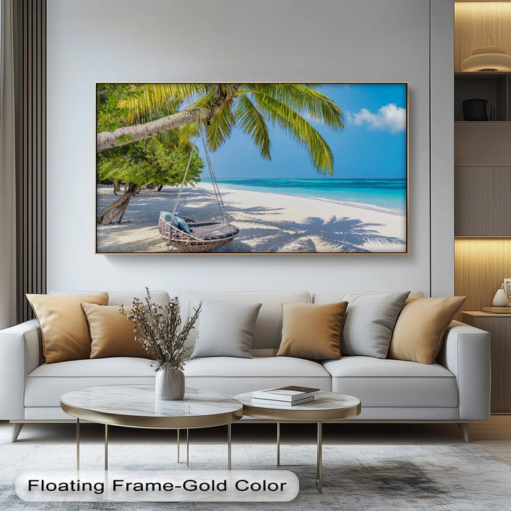 Hammock on a White Sand Beach - Landscape Canvas Print