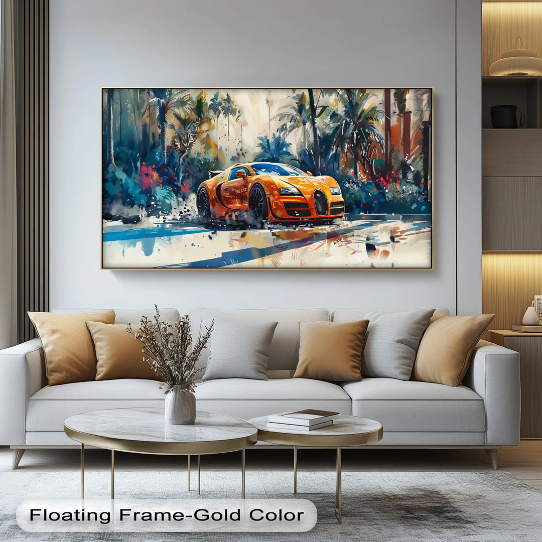 Tropical Pursuit – Orange Hypercar Jungle Escape Car Canvas Print