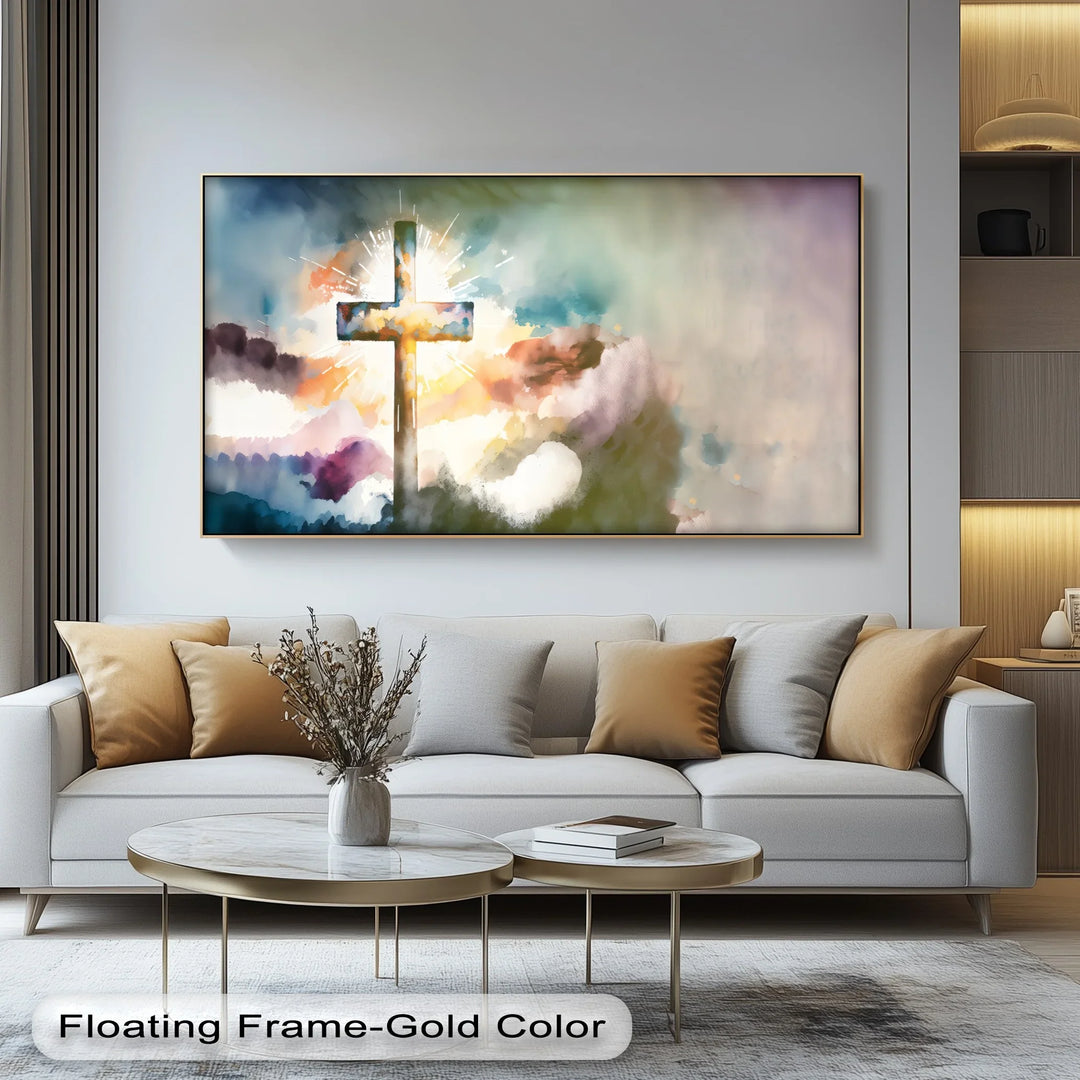 Radiant Cross – Watercolor Christian Canvas Print