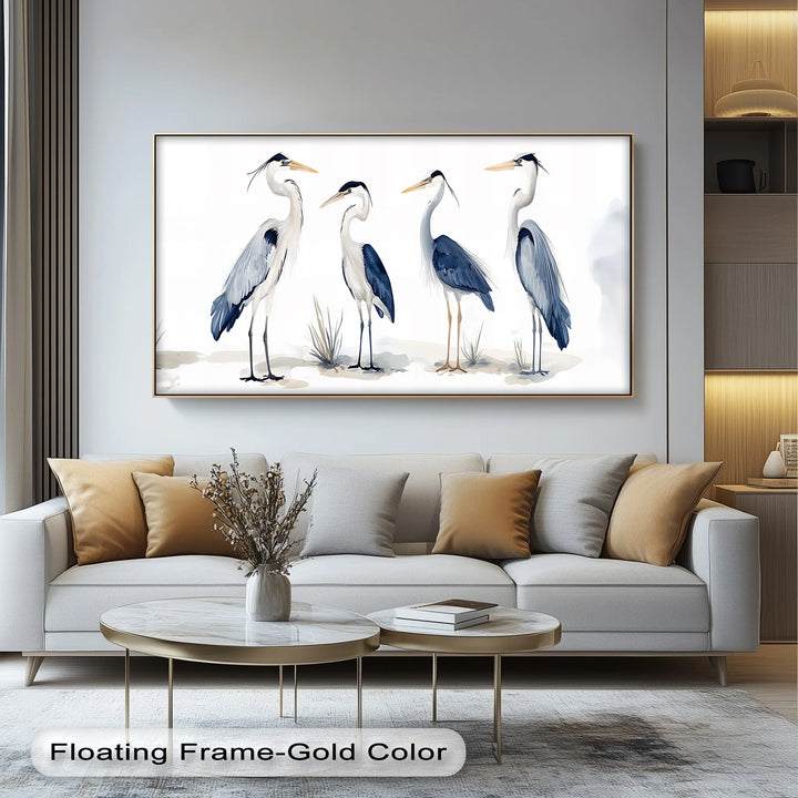 Blue Heron Quartet – Minimalist Bird Illustration Canvas Print - MyPhotoStation