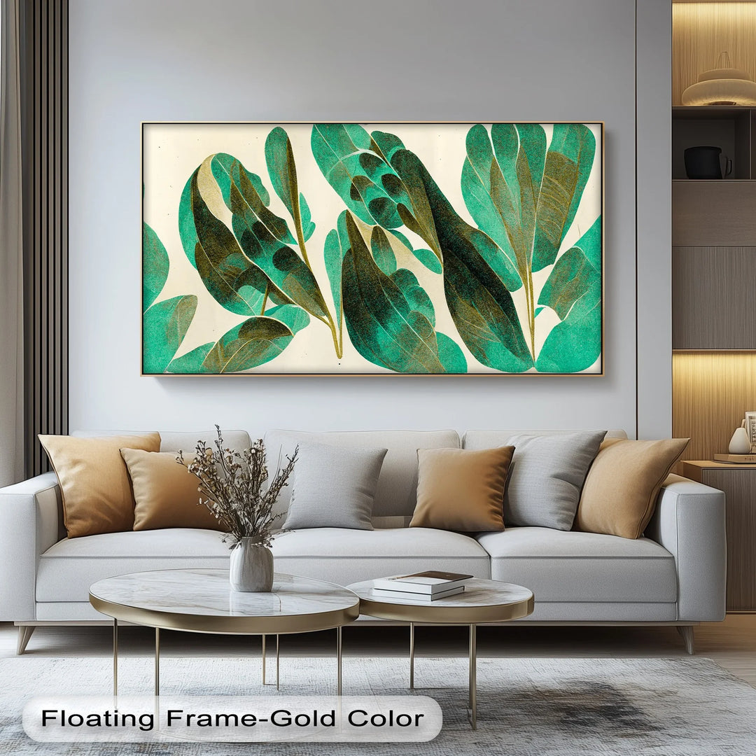 Tropical Motion – Teal and Olive Leaf Abstract Canvas Print - MyPhotoStation