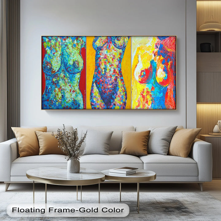 Vivid Forms – Abstract Female Torso Triptych Canvas Print - MyPhotoStation