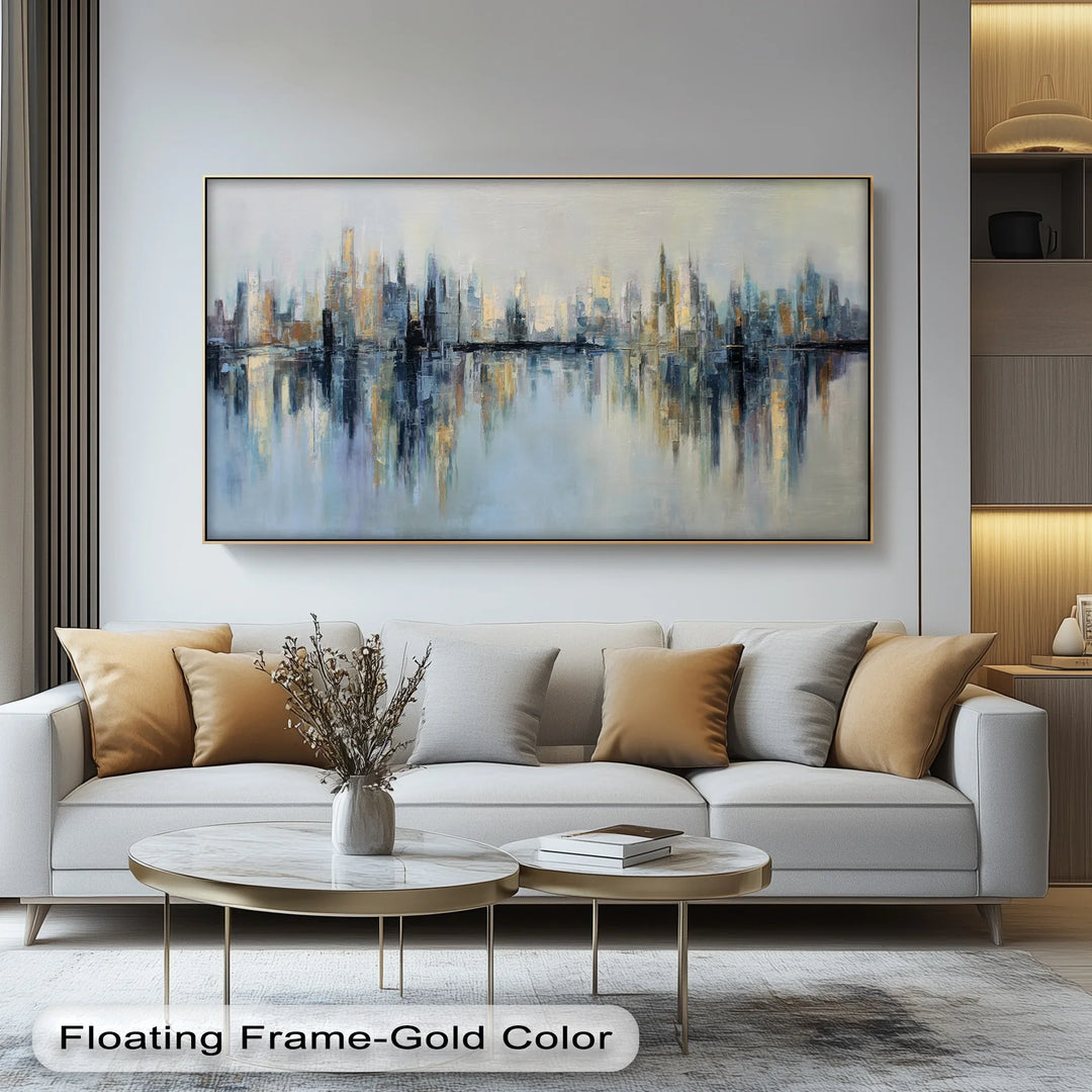 Urban Reflections – Abstract Cityscape with Soft Skyline Tones Canvas Print - MyPhotoStation