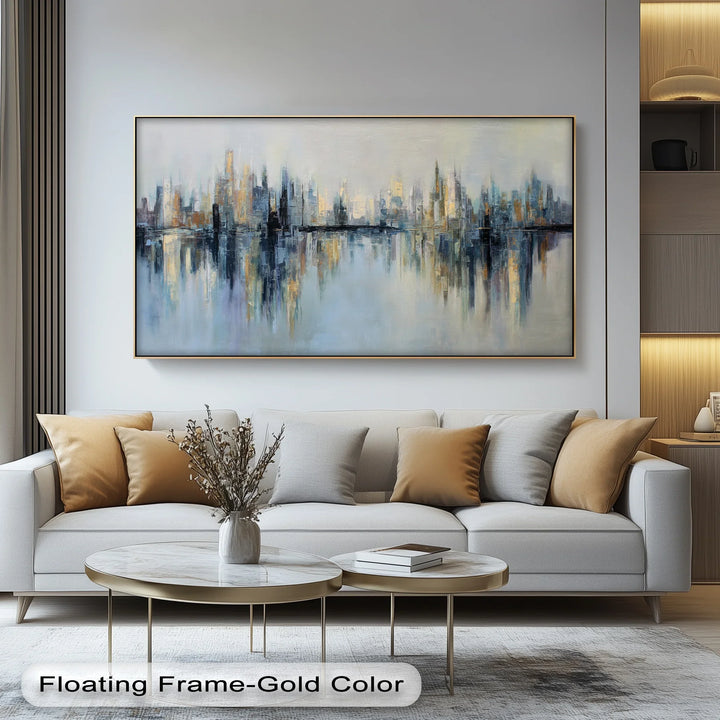 Urban Reflections – Abstract Cityscape with Soft Skyline Tones Canvas Print - MyPhotoStation