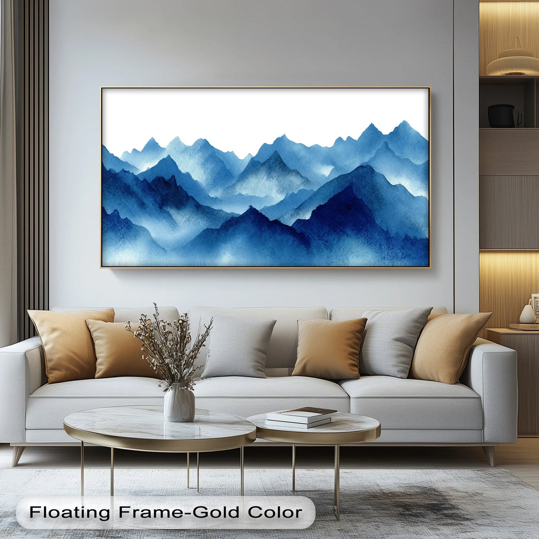Tranquil Horizon – Layered Blue Mountain Landscape Canvas Print - MyPhotoStation