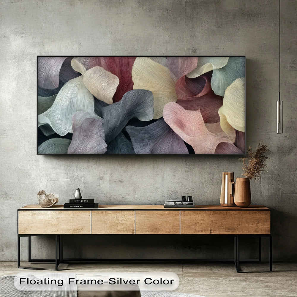 Modern wall art featuring petal inspired shapes in muted and elegant tones

