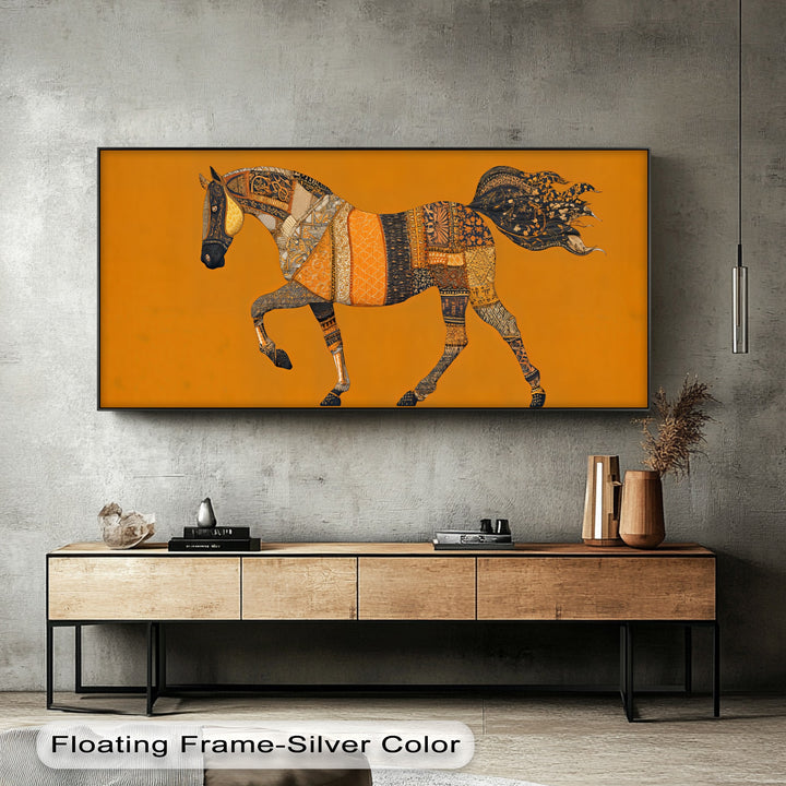 Golden Tapestry Horse – Bohemian Patchwork Canvas Print