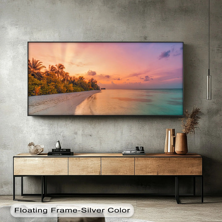 Pink Sky Beach Scene - Landscape Canvas Print