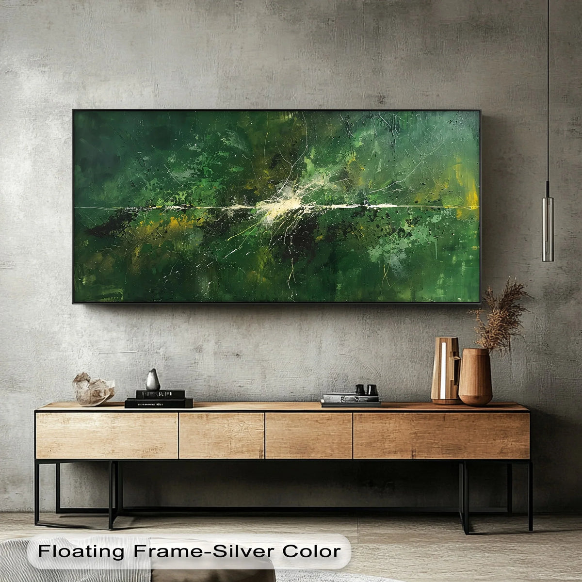 The stillness captured in this verdant abstract canvas print suggests a tranquil energy, a hanging canvas radiating peace through its deep green hues and dynamic composition.