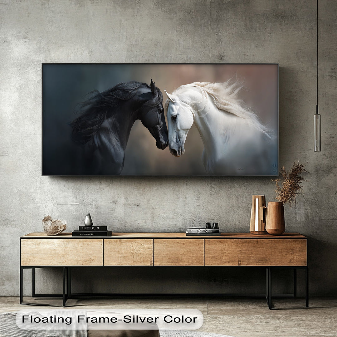 Unity of Opposites – Black and White Horses Canvas Print