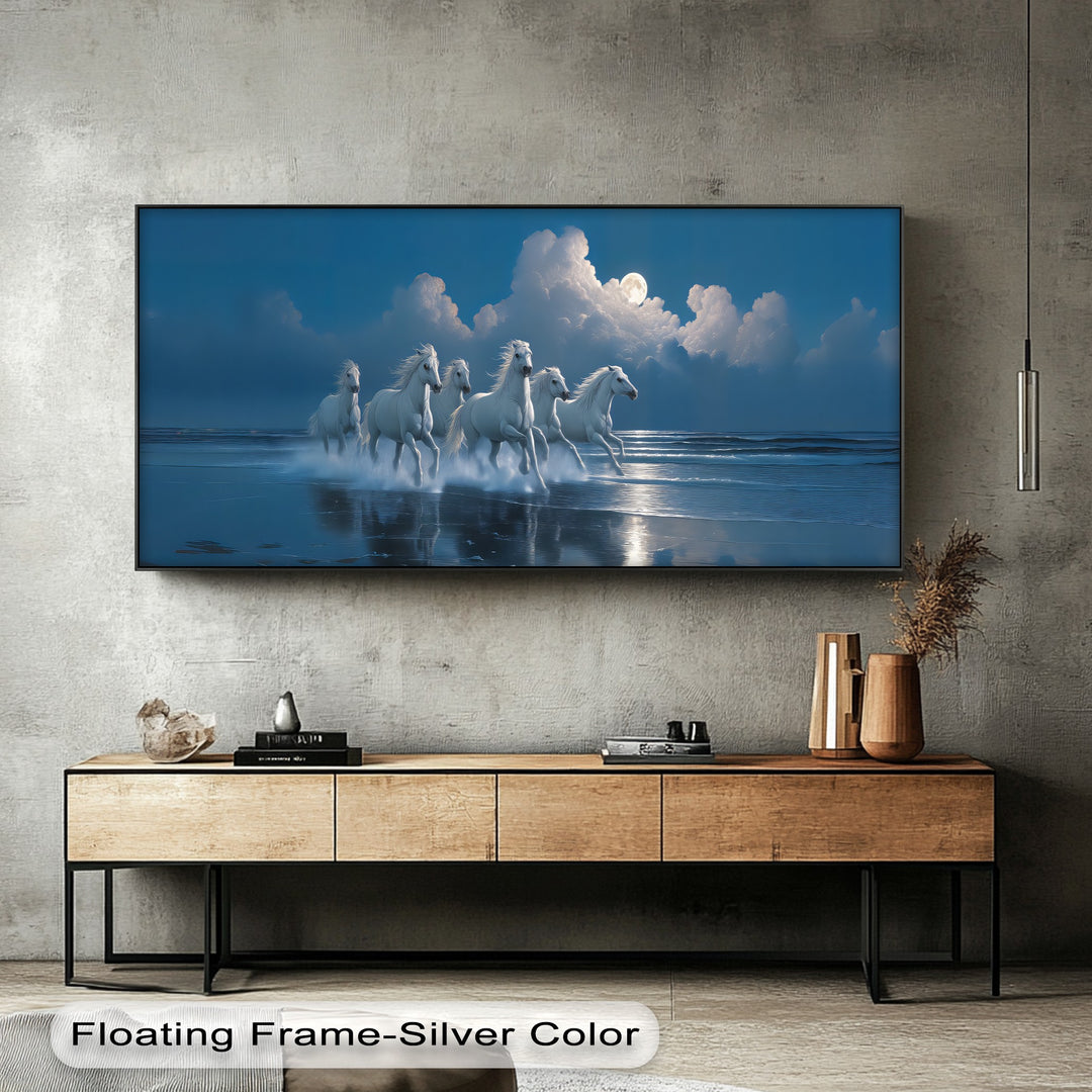 White Horses Racing Under a Full Moon - Horse Canvas Print
