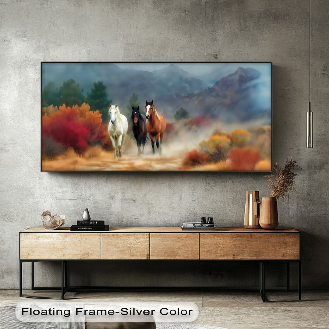 Horses in a Misty Desert Landscape - Horse Canvas Print