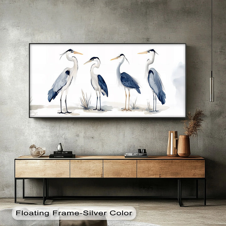 Blue Heron Quartet – Minimalist Bird Illustration Canvas Print - MyPhotoStation