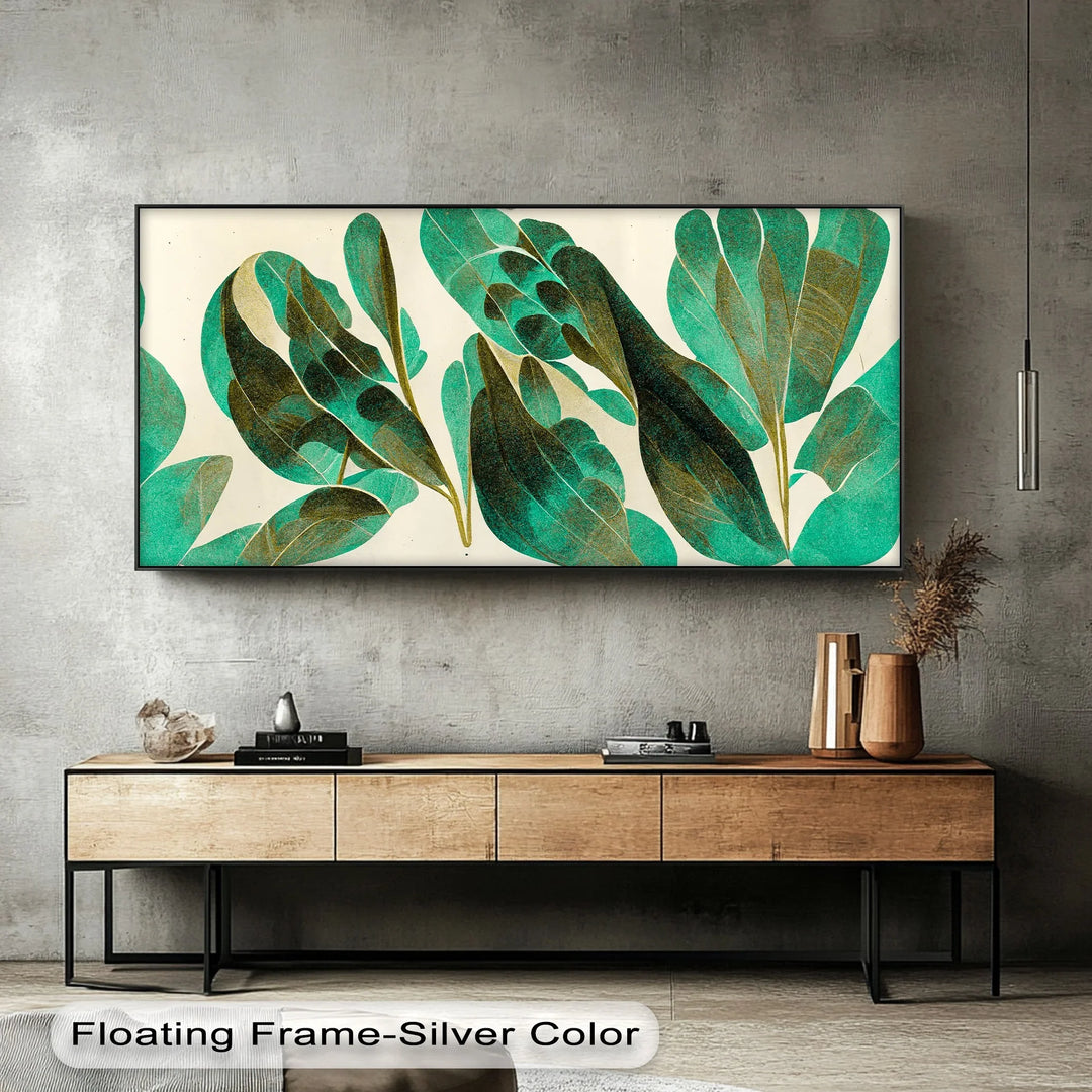 Tropical Motion – Teal and Olive Leaf Abstract Canvas Print - MyPhotoStation