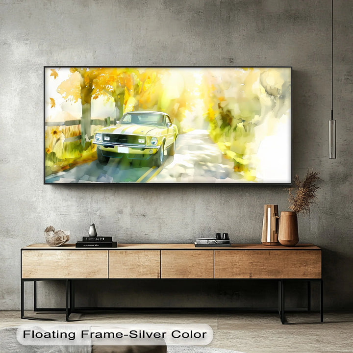 Classic Mustang on Autumn Road - Car Canvas Print