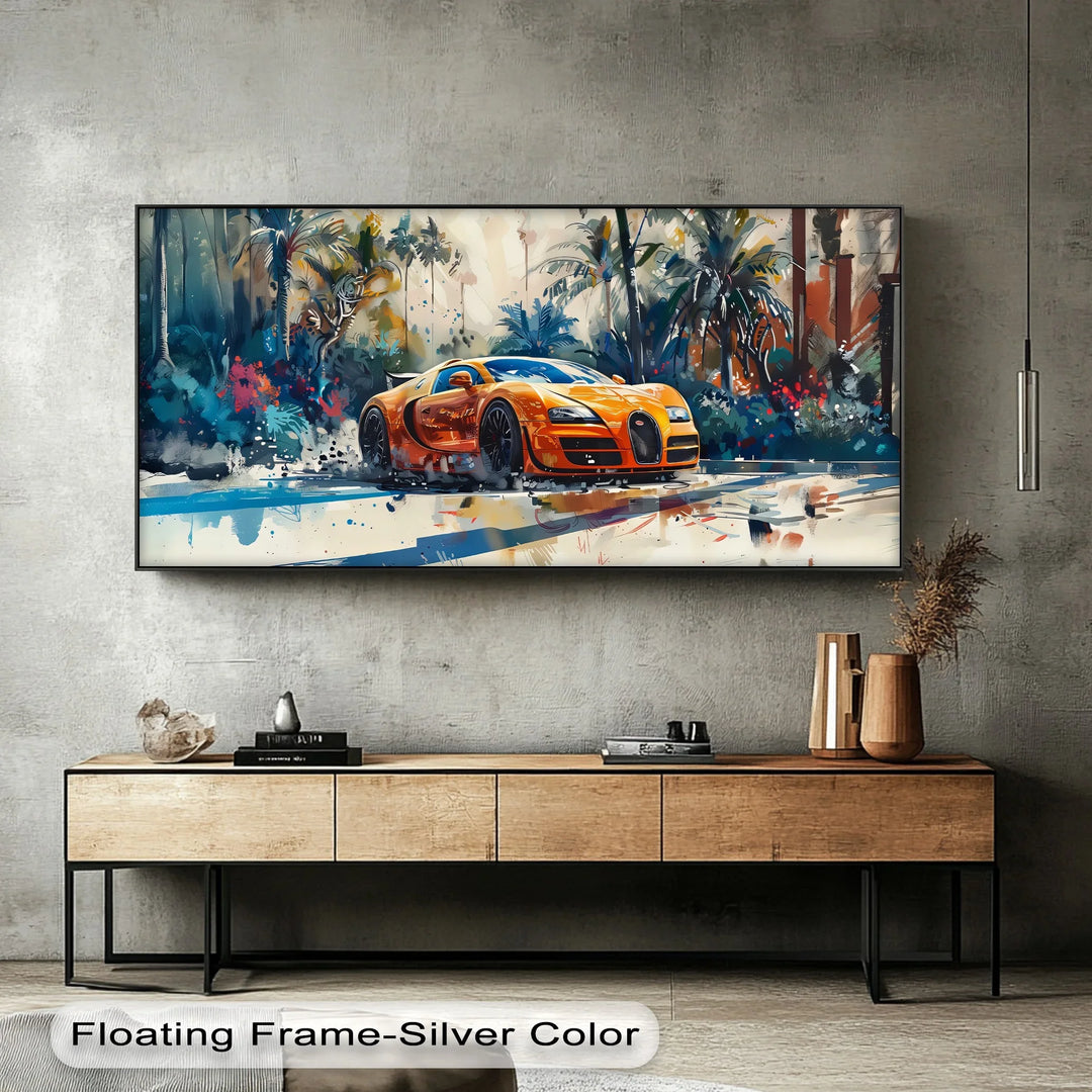 Tropical Pursuit – Orange Hypercar Jungle Escape Car Canvas Print