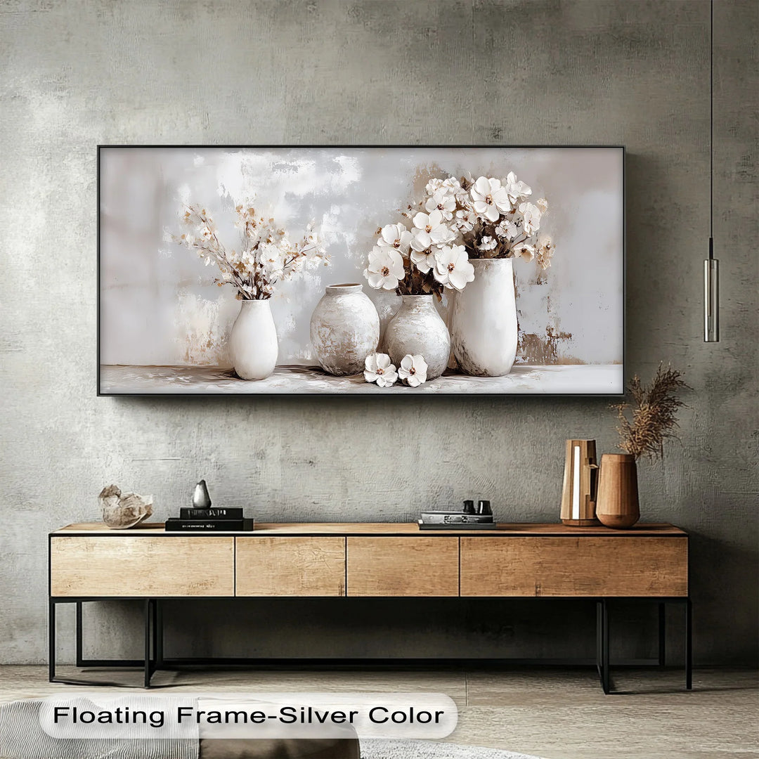 Soft Bloom Harmony – Neutral Floral Vases Canvas Print - MyPhotoStation
