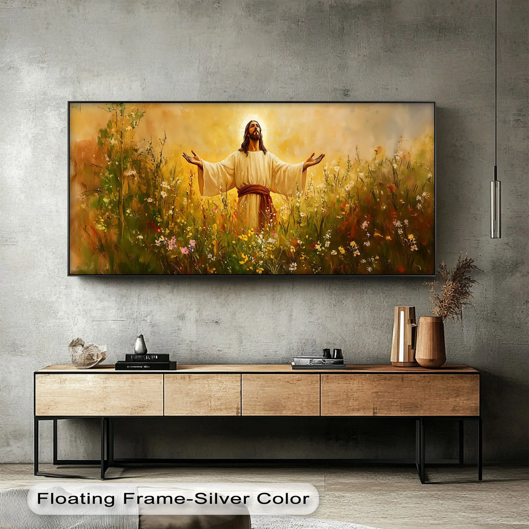 Risen in Glory – Jesus in Blooming Field Canvas Print - MyPhotoStation