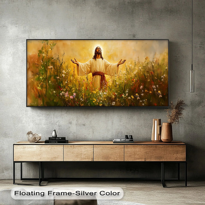Risen in Glory – Jesus in Blooming Field Canvas Print - MyPhotoStation