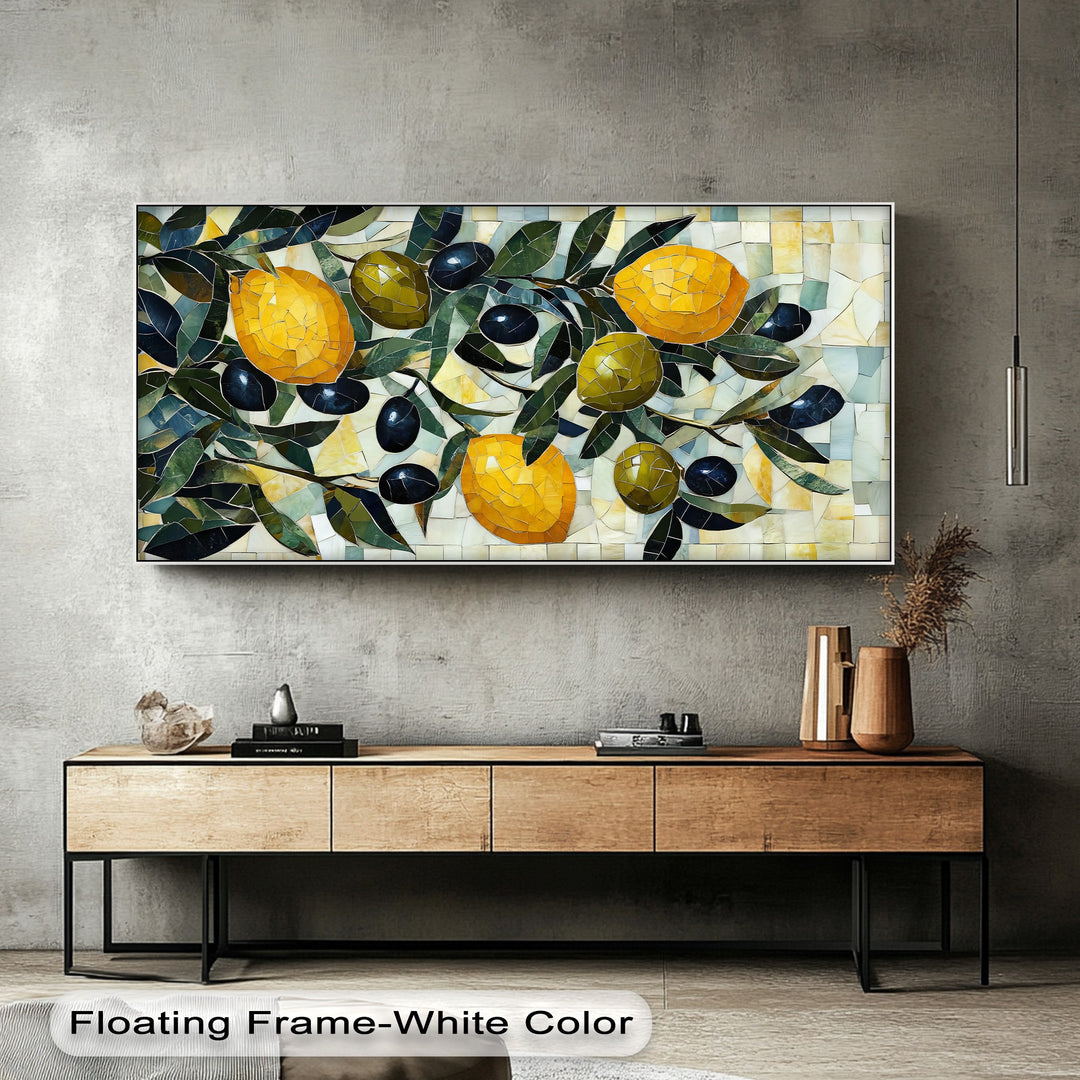Lemon Olive Mosaic Canvas Print – Mediterranean Kitchen Wall Art