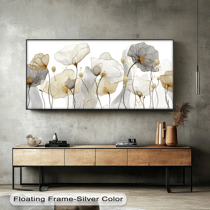 Botanical line drawing canvas with neutral tones for stylish wall decoration

