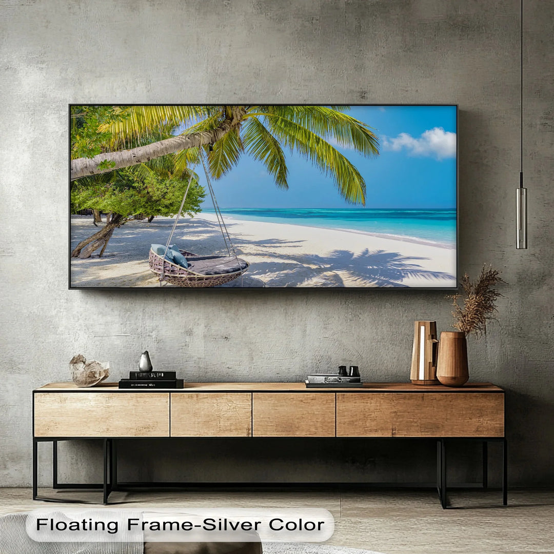 Hammock on a White Sand Beach - Landscape Canvas Print