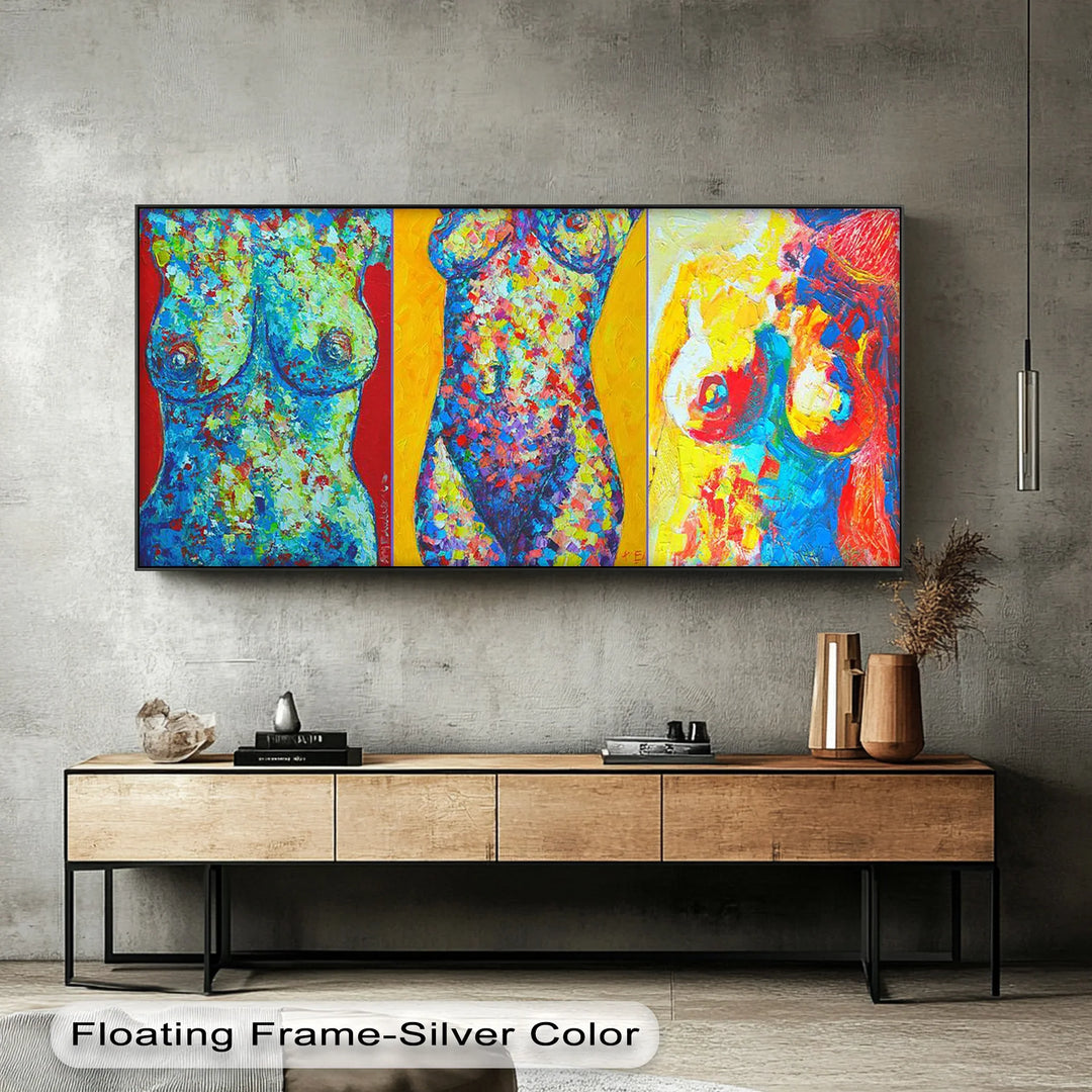 Vivid Forms – Abstract Female Torso Triptych Canvas Print - MyPhotoStation