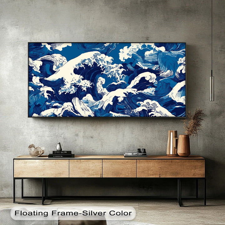 Turbulent Indigo Waves – Japanese-Inspired Ocean Canvas Print - MyPhotoStation