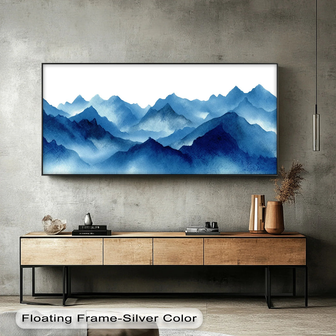 Tranquil Horizon – Layered Blue Mountain Landscape Canvas Print - MyPhotoStation
